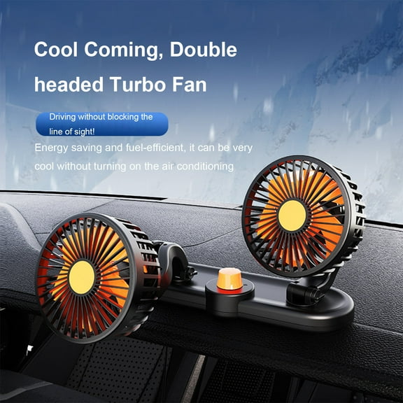 Car Fan, Dual Head USB Fan, 12,000 RPM, Brushless Motor, 360° Adjustable, 2-Speed Control, for Home Office Car, Powerful Cooling, Compact Portable, Lighter Plug, 5-Blade Design