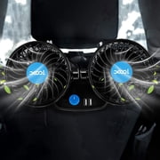 Car Fan, Electric Car Fan for Rear Seat Passenger Portable 360 Degree 12V Cooling Air Fan for SUV, RV, Vehicle 2 USB Charging Ports