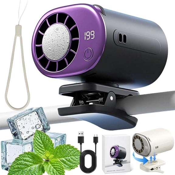 Car Fan with Semiconductor Cooling - 360° Rotation Portable Air Conditioner Fan for Vehicle, 199 Speeds Adjustable, USB Rechargeable, LED Display, Strong Clip for Car Vent, Desk, Headrest (Grey)