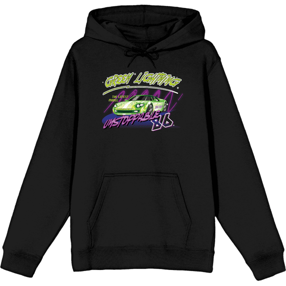 Car Fanatic Green Lightning Adult Black Long Sleeve Hoodie-Small
