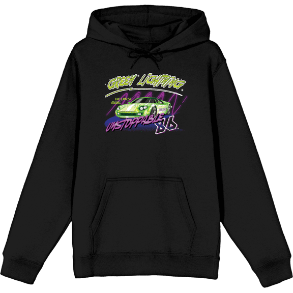 Car Fanatic Green Lightning Adult Black Long Sleeve Hoodie-Small