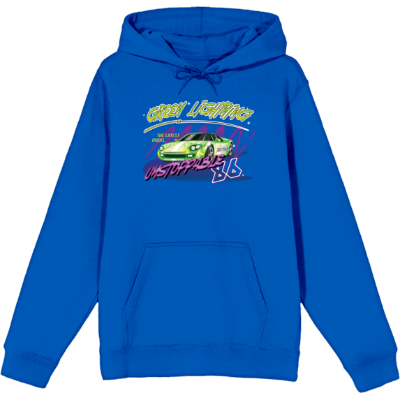Car Fanatic Green Lightning Adult Blue Long Sleeve Hoodie-XL