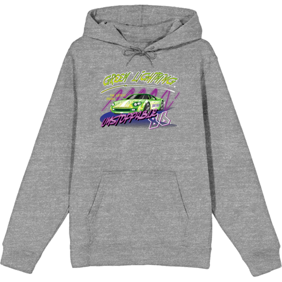 Car Fanatic Green Lightning Adult Heather Gray Long Sleeve Hoodie-Medium