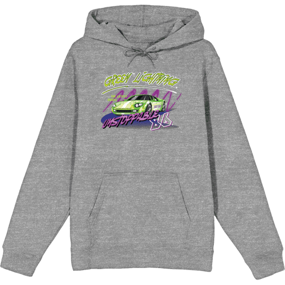 Car Fanatic Green Lightning Adult Heather Gray Long Sleeve Hoodie-Small