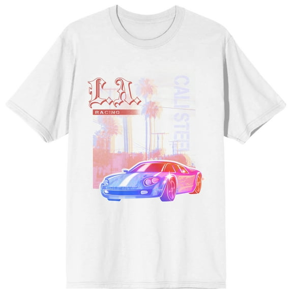 Car Fanatic LA Cali Steel Crew Neck Short Sleeve Men's White T-shirt - 4XLB
