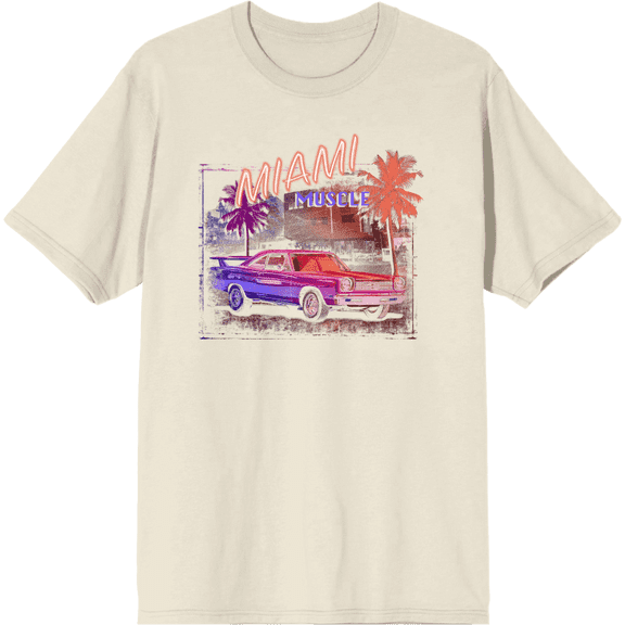 Car Fanatic Miami Muscle Car Adult Short Sleeve Tee-Large-Off-White