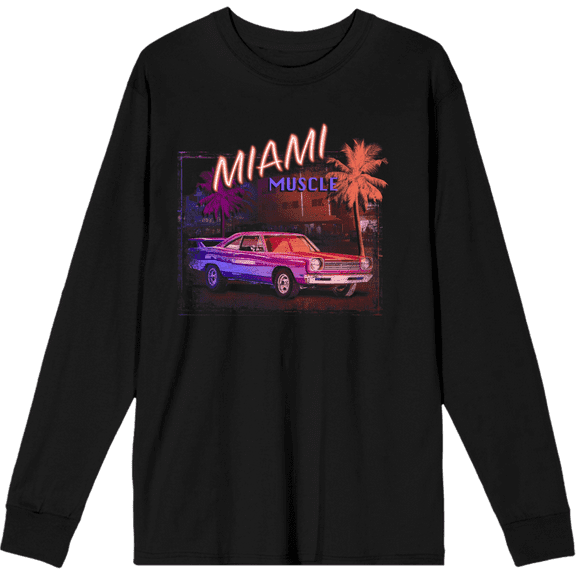 Car Fanatic Miami Muscle Crew Neck Long Sleeve Adult Tee-Small-Black