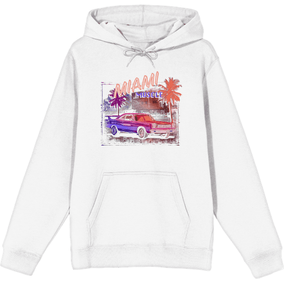 Car Fanatic Miami Muscle Long Sleeve Adult Hooded Sweatshirt-Large-White