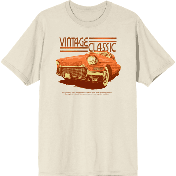 Car Fanatic Orange Vintage Car Crew Neck Short Sleeve Adult T-shirt-Large-Off-White