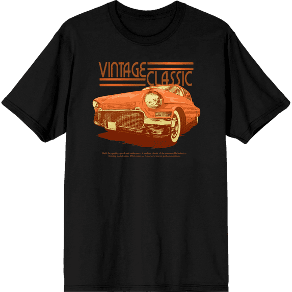 Car Fanatic Orange Vintage Car Crew Neck Short Sleeve Adult T-shirt-Medium-Black