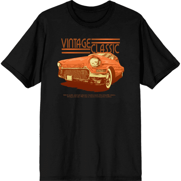 Car Fanatic Orange Vintage Car Crew Neck Short Sleeve Adult T-shirt-Medium-Black