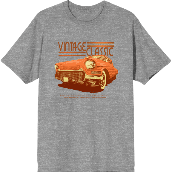 Car Fanatic Orange Vintage Car Crew Neck Short Sleeve Adult T-shirt-Medium-Heather Gray