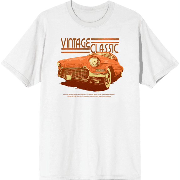 Car Fanatic Orange Vintage Car Crew Neck Short Sleeve Adult T-shirt-Medium-White
