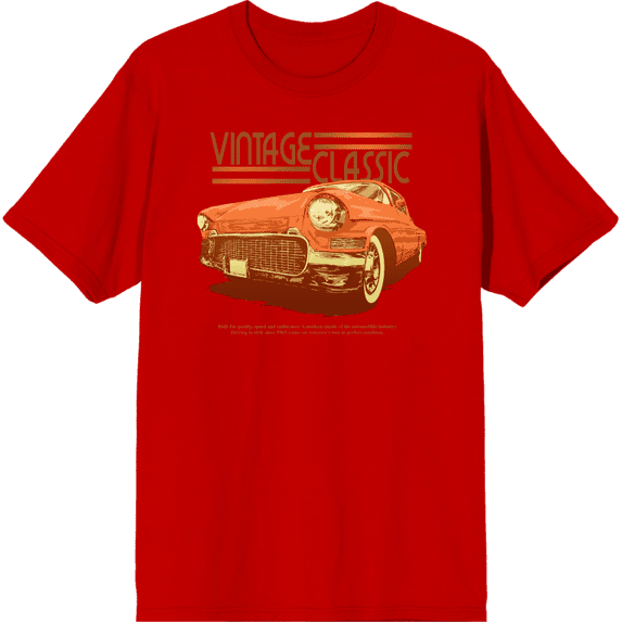 Car Fanatic Orange Vintage Car Crew Neck Short Sleeve Adult T-shirt-XXL-Red