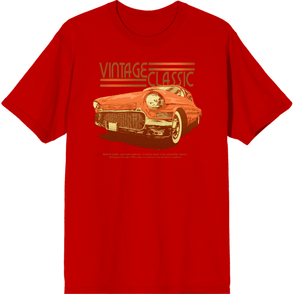 Car Fanatic Orange Vintage Car Crew Neck Short Sleeve Adult T-shirt-XXL-Red