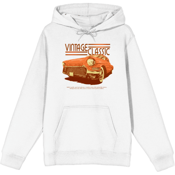 Car Fanatic Orange Vintage Car Long Sleeve Adult Hooded Sweatshirt-Large-White