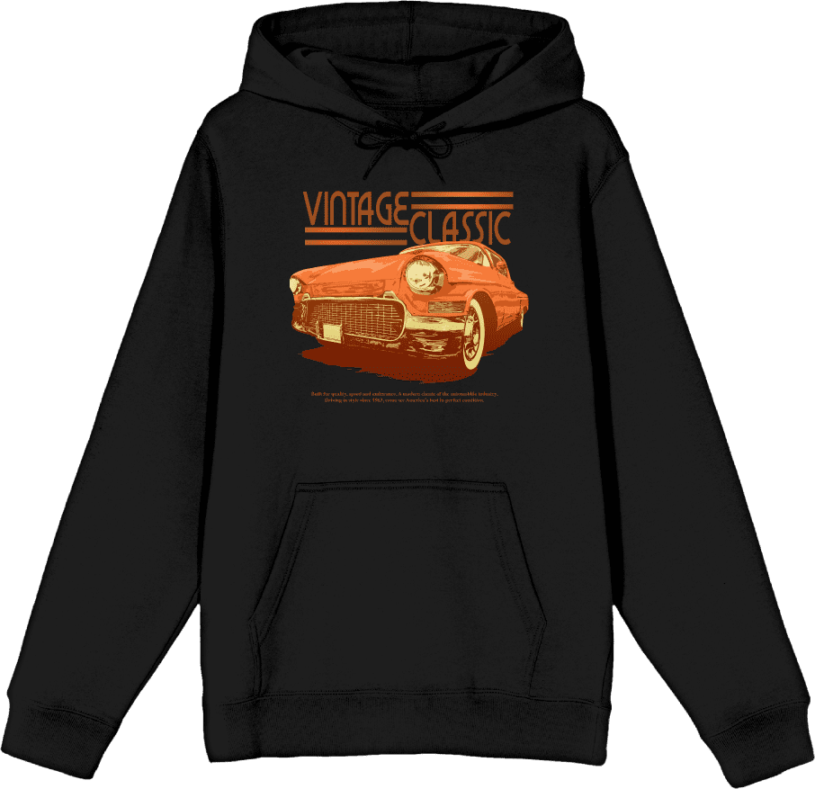 Car Fanatic Orange Vintage Car Long Sleeve Adult Hooded Sweatshirt XL