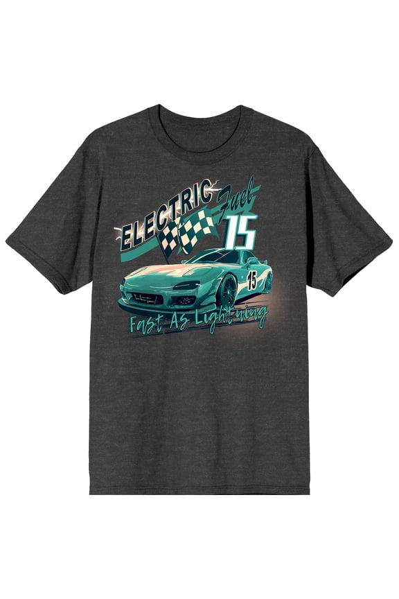 Car Fanatic Race Car Checkered Flag Fast As Lightning Men's Charcoal Heather Graphic Tee-Medium