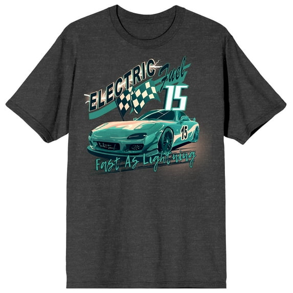 Car Fanatic Race Car Checkered Flag Fast As Lightning Men's Charcoal Heather Graphic Tee-XXL