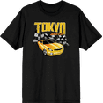 thumbnail image 1 of Car Fanatic - Tokyo Speed Racing Flag and Yellow Car Adult Black Crew Neck Short Sleeve Tee-XS, 1 of 2