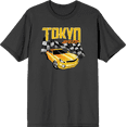 thumbnail image 1 of Car Fanatic - Tokyo Speed Racing Flag and Yellow Car Adult Charcoal Crew Neck Short Sleeve Tee-Medium, 1 of 2