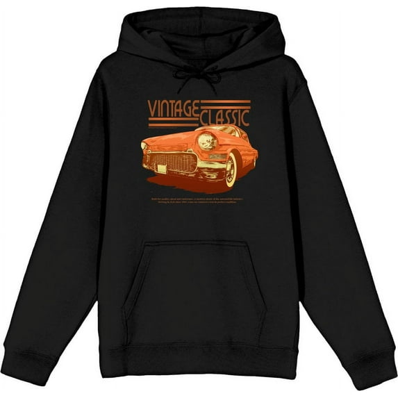Car Fanatic Vintage Classic Orange Car Adult Black Long Sleeve Hoodie-XL