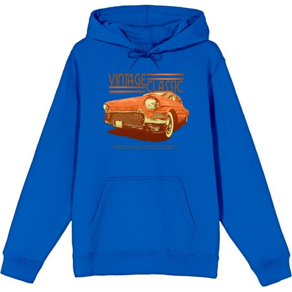 Car Fanatic Vintage Classic Orange Car Adult Blue Long Sleeve Hoodie-Medium