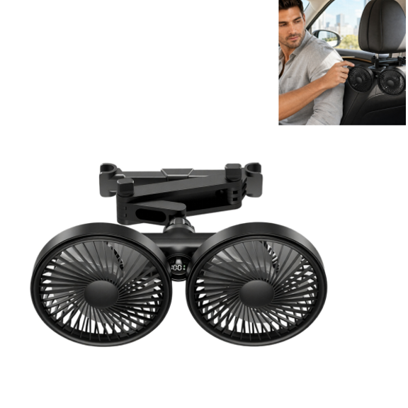 Car Fans for Backseat, Adjustable Headrest Mount Dual Cooling Fan, 360° Rotatable Air Circulation Fan Fit All Sedans Vehicles And Camper RV (Black-USB)