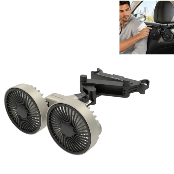 Car Fans for Backseat, Adjustable Headrest Mount Dual Cooling Fan, 360° Rotatable Air Circulation Fan Fit All Sedans Vehicles And Camper RV (Gray-Battery)