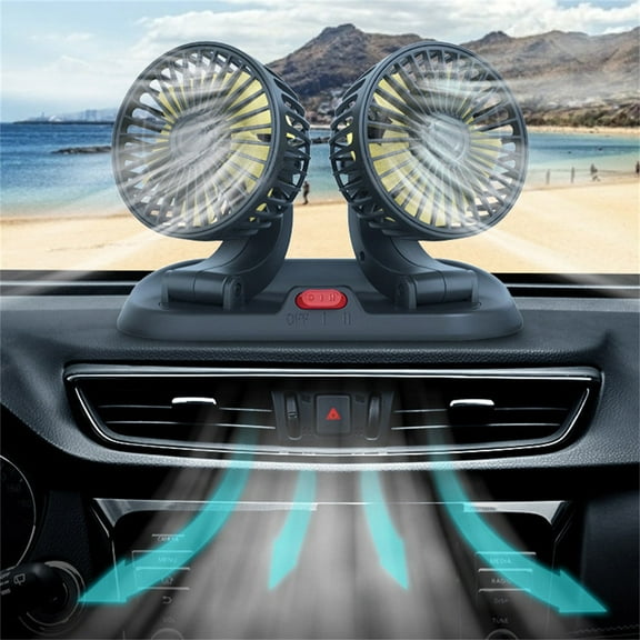 Car Fans That Blow Cold Air USB, Dual Head USB Fan for Car, Portable Vehicle Cooling Fan with LED Lights - 2 Speeds, 360° Rotation For/Home/Office/Car Dashboard Suv, Rv, Truck, Sedan, USB Powered