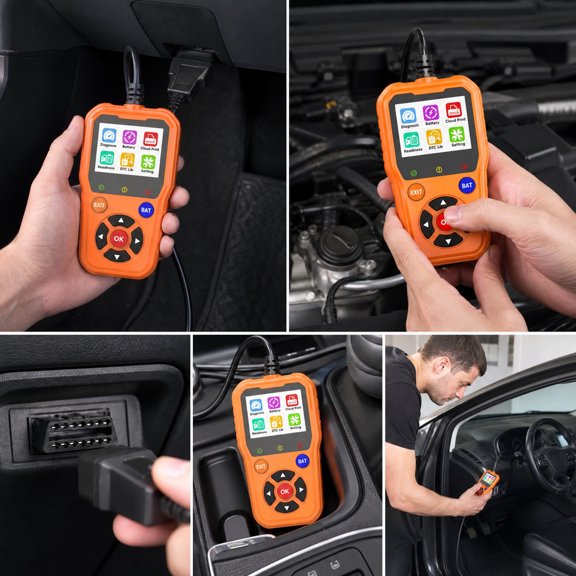 Car Fault Code Reader, Auto Diagnostic Scanner Read Clear DTC Codes Battery Voltage Test, Vehicle Check Tool for All Gasoline Cars, SUVs, Trucks and OBDII​, Orange