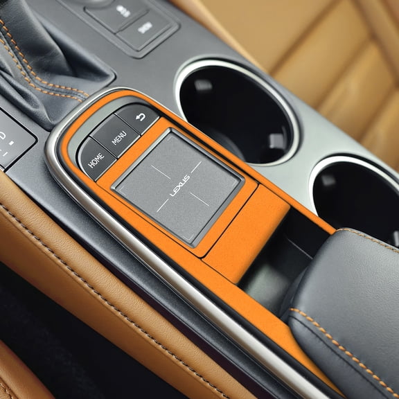 Car Faux Suede Gear Shift Navigation Control Frame Faux Suede Patch for 2015-2017 Lexus RC Interior Accessories Left Hand Drive 3pcs, Orange