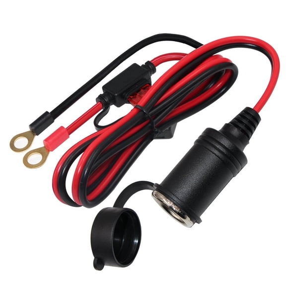 Car Female Cigarette Lighter to O Ring Terminal - 12V-24V Eyelet Terminal Harness Extension Charge Cable 3FT 15A