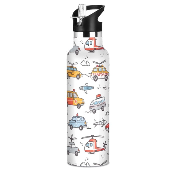 Car Fireman Department 20oz Vacuum Insulated Stainless Steel Water Bottle BPA-Free Leak Proof Straw Lid