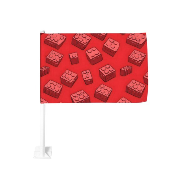 Car Flag12x18 No Pole Is Not Easy To Fade Fast Dry Hole Design Can Wear Flagpole Easy To Install For Car Family Business Travel Red Building Block