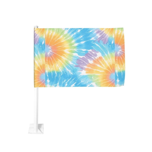 Car Flag12x18 No Pole Is Not Easy To Fade Fast Dry Hole Design Can Wear Flagpole Easy To Install For Car Family Business Travel Turquoise Tie Dye Background Rainbow Colors_3