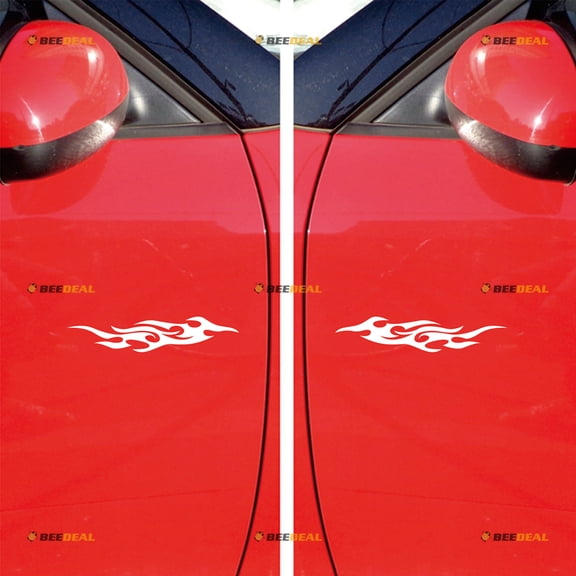 Car Flame Fire Sticker Decal Vinyl - Pair White Mirror Images Reversed 6" - For Car Boat Laptop Cup No Background Die-cut