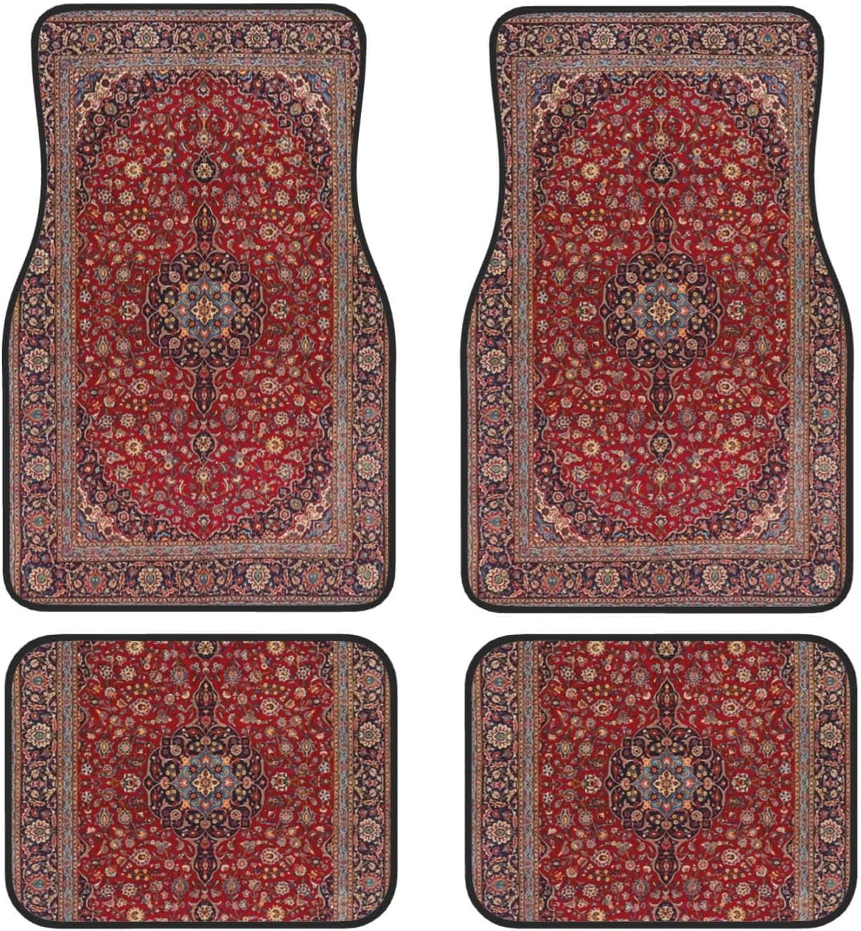 Antique Persian Pattern, Blue Oriental 4 Pieces Car Floor Mats Car Carpets Full Sets Universal Fit For SUV, Vans, Sedans, Trucks All Weather Protection Auto Foot Carpet