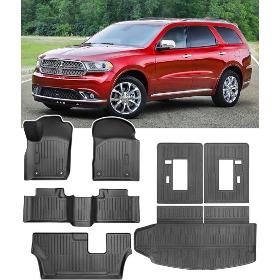 Car Floor Mat for Dodge Durango: All Weather Custom Fit TPE Accessories - Floor Cargo Liner Backrest Mat 2011 2012 2013 2014 2015 with 7-Seater 2nd Row Bench Seat