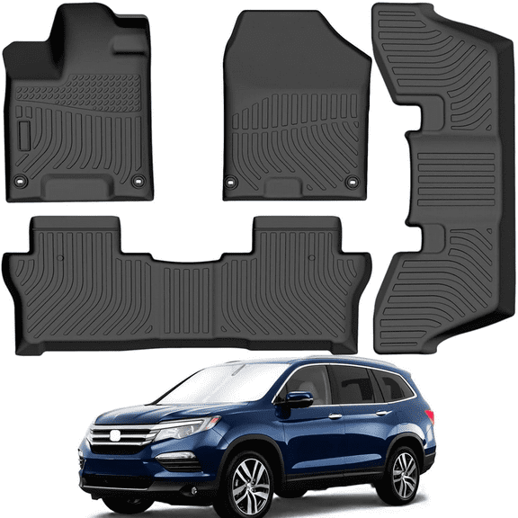 Car Floor Mats for 2016-2022 Honda Pilot 7 Passenger - Full Set, Custom Fit TPE Rubber Non-Slip Automotive Floor Liners, Easy to Clean All-Weather Car Mats