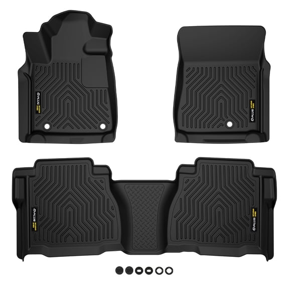 Car Floor Mats 3PCS Fit for 2007 2008 2009 2010 2011 Toyota Tundra Double & CrewMax Cab Pickup,TPE Floor Liners All Weather Full Cover Protection 1st & 2nd Row Cargo Liners, Black