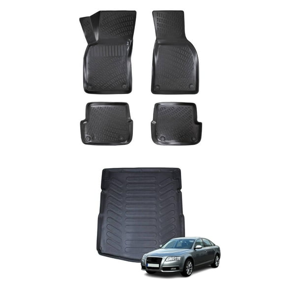 Car Floor Mats + Cargo Liner (Full SET) Compatible for Audi A6 C6 2004-2011 Waterproof | All Weather