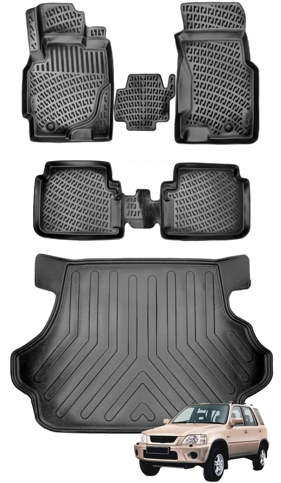 Car Floor Mats + Cargo Liner (Full SET) Compatible for Honda CR-V 1995-2001 Waterproof | All Weather