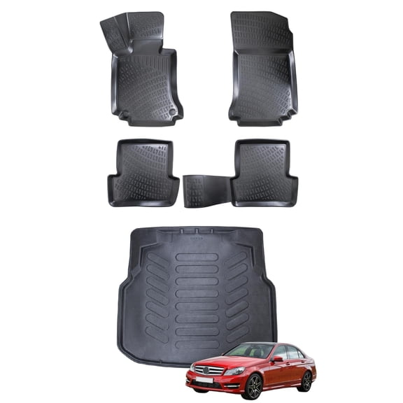 Car Floor Mats + Cargo Liner (Full SET) Compatible for Mercedes C-Class W204 2008-2014 Waterproof | All Weather