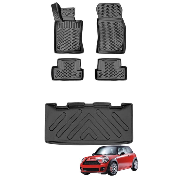 Car Floor Mats + Cargo Liner (Full SET) Compatible for Mini Cooper R56 2006-2013 Waterproof | All Weather