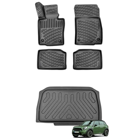 Car Floor Mats + Cargo Liner (Full SET) Compatible for Mini Countryman R60 2010-2016 Waterproof | All Weather
