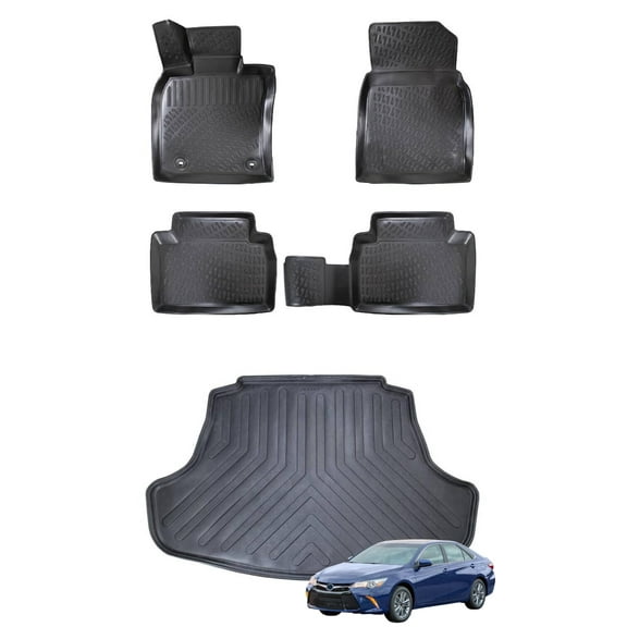 Car Floor Mats + Cargo Liner (Full SET) Compatible for Toyota Camry Hybrid 2017-2023 Waterproof | All Weather