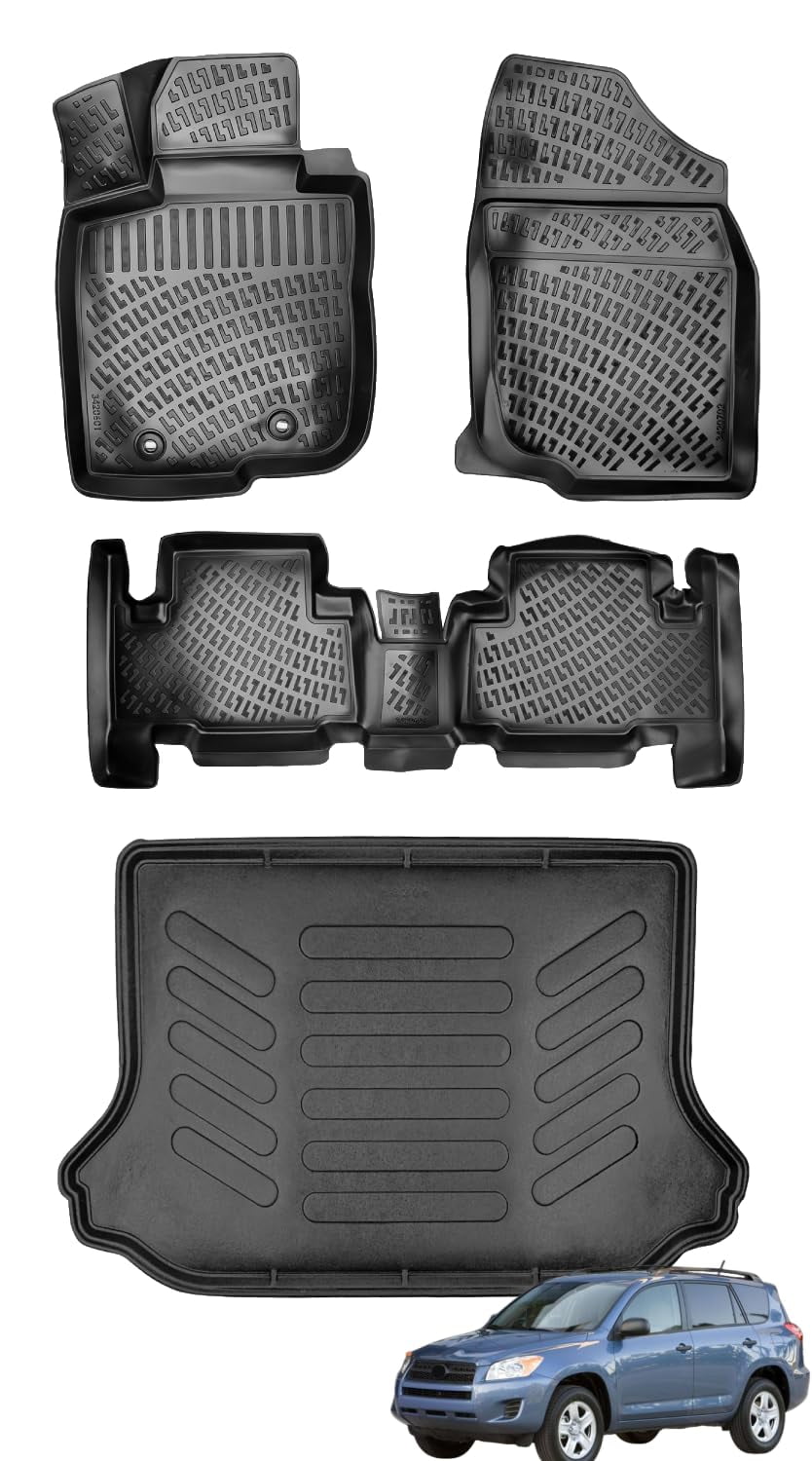 Car Floor Mats + Cargo Liner (Full SET) Compatible for Toyota RAV4 2006-2012 Waterproof | All Weather