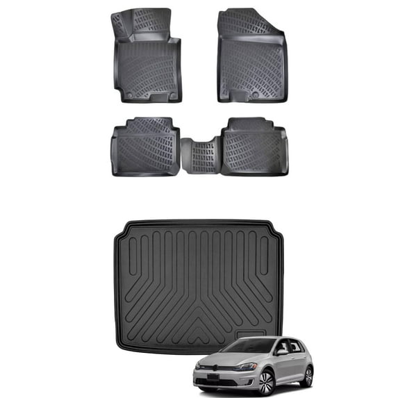 Car Floor Mats + Cargo Liner (Full SET) Compatible for Volkswagen E-Golf Electric 2015-2020 Waterproof | All Weather