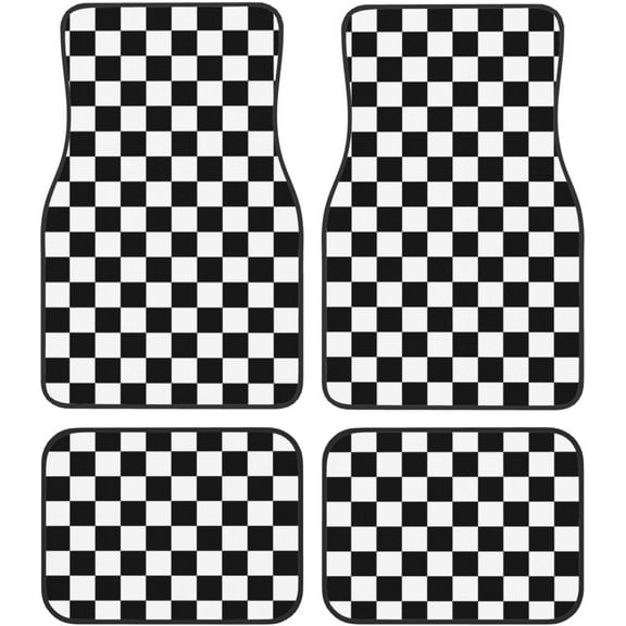 Car Floor Mats Carpet 4pcs Black and White Checkerboard Floor Mats for Cars Universal Vehicle Front Rear Rugs Car Decor Accessories for Trucks